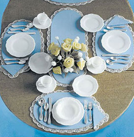 Chrysnbon Wedgewood Blue Dinnerware and Silverware 1/12 Scale