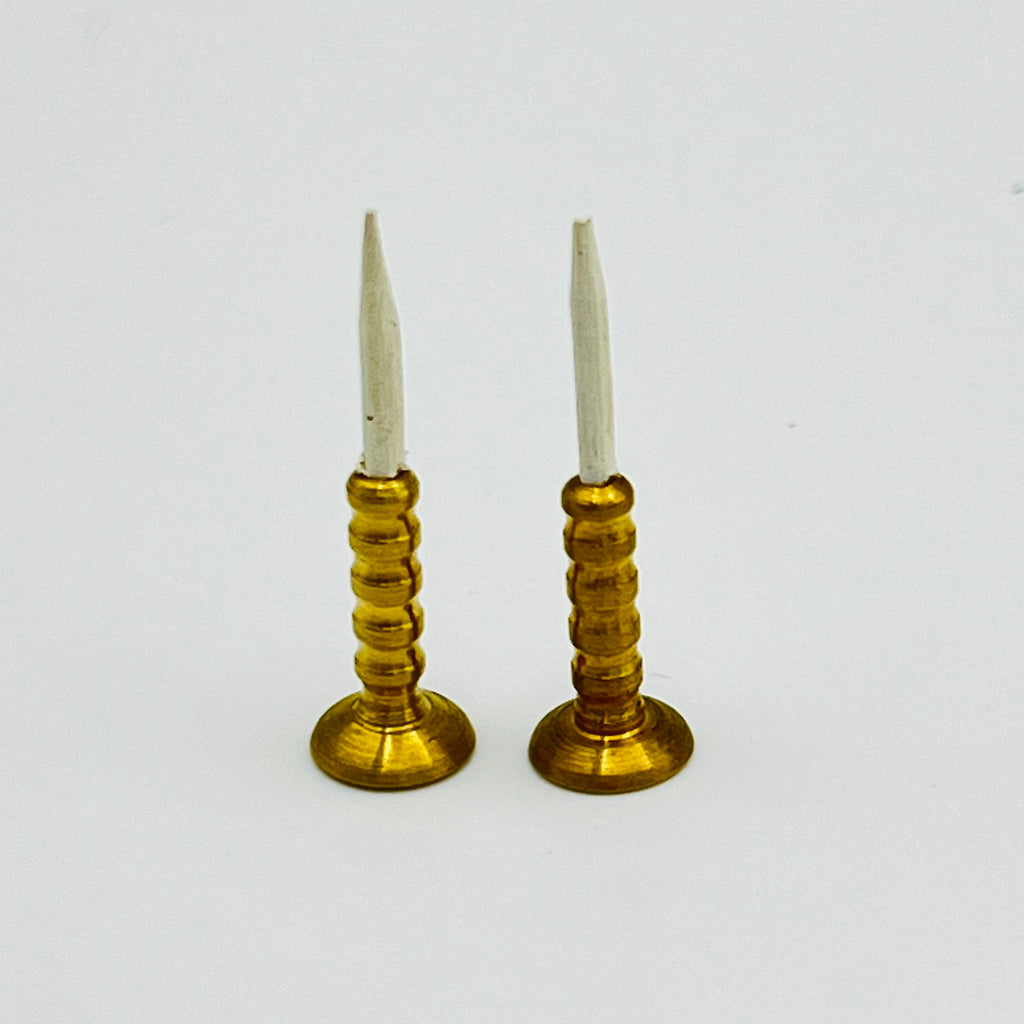 DOLLHOUSE MINIATURE 2 REAL CANDLES +2 SILVER HOLDERS 1:12 SCALE SET~NEW  Reg.$59.